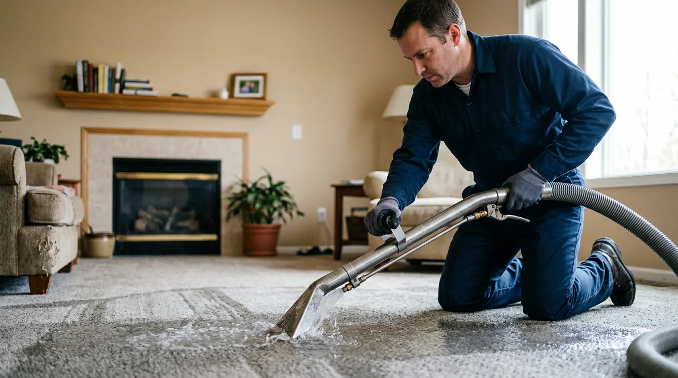 Water damage restoration technician working near Helen, WV